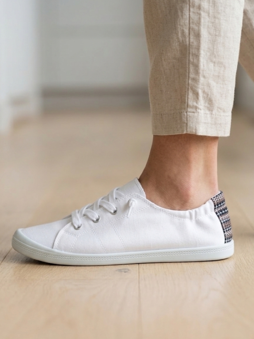 Ava Canvas Slip On Sneakers with Patterned Heel